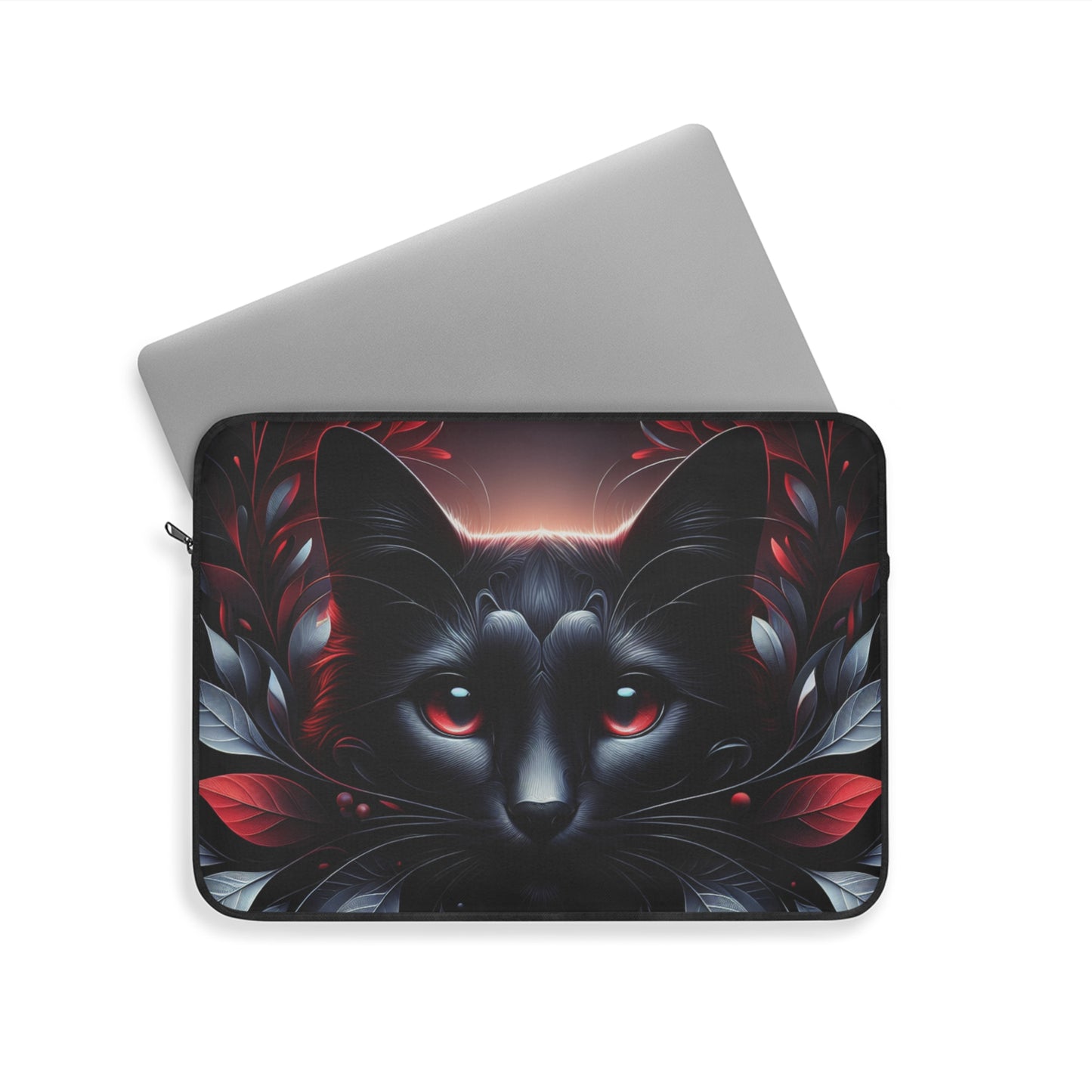 Black Cat Floral Laptop Sleeve - Stylish Protection for Tech Enthusiasts