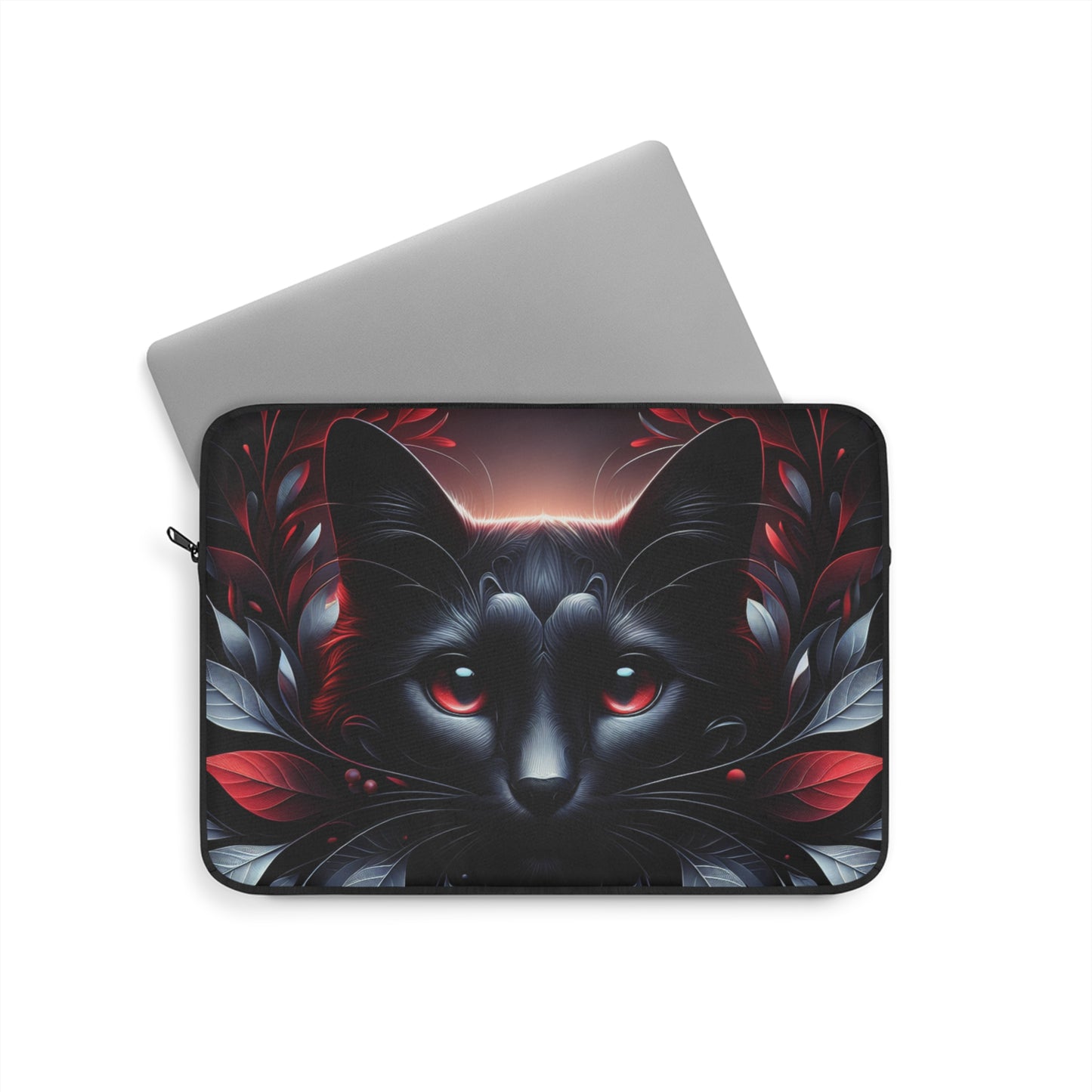 Black Cat Floral Laptop Sleeve - Stylish Protection for Tech Enthusiasts