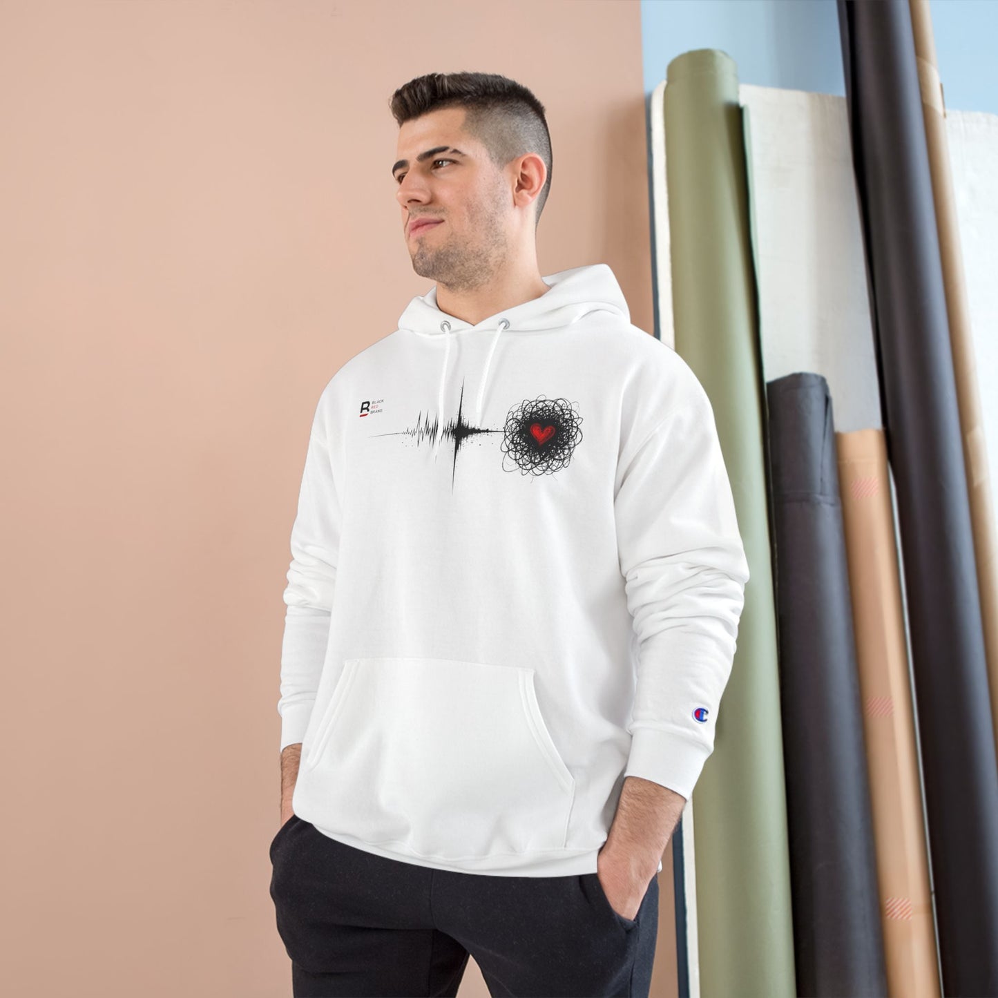 Black Red Doodle Heart | Champion Hoodie