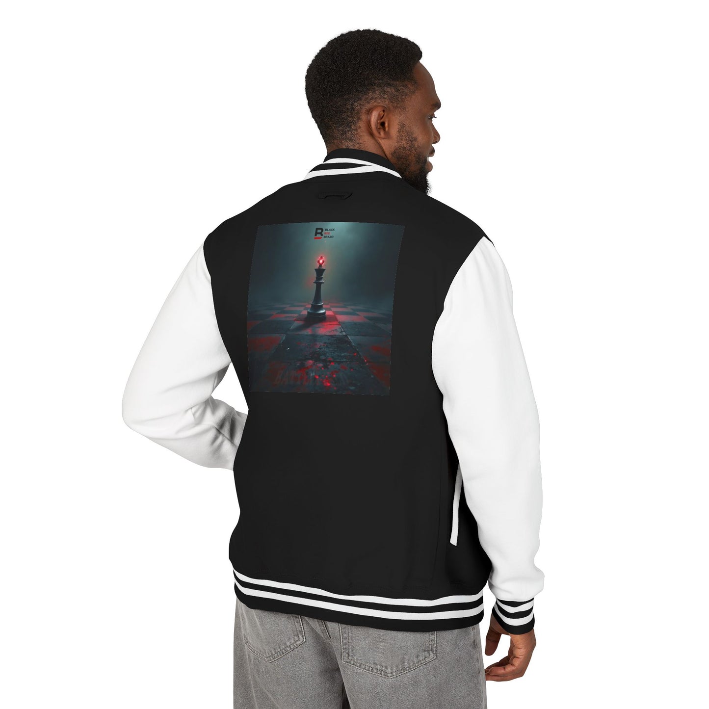 LONE KING Unisex Heavyweight Letterman Jacket - Bold Graphic Chess Design