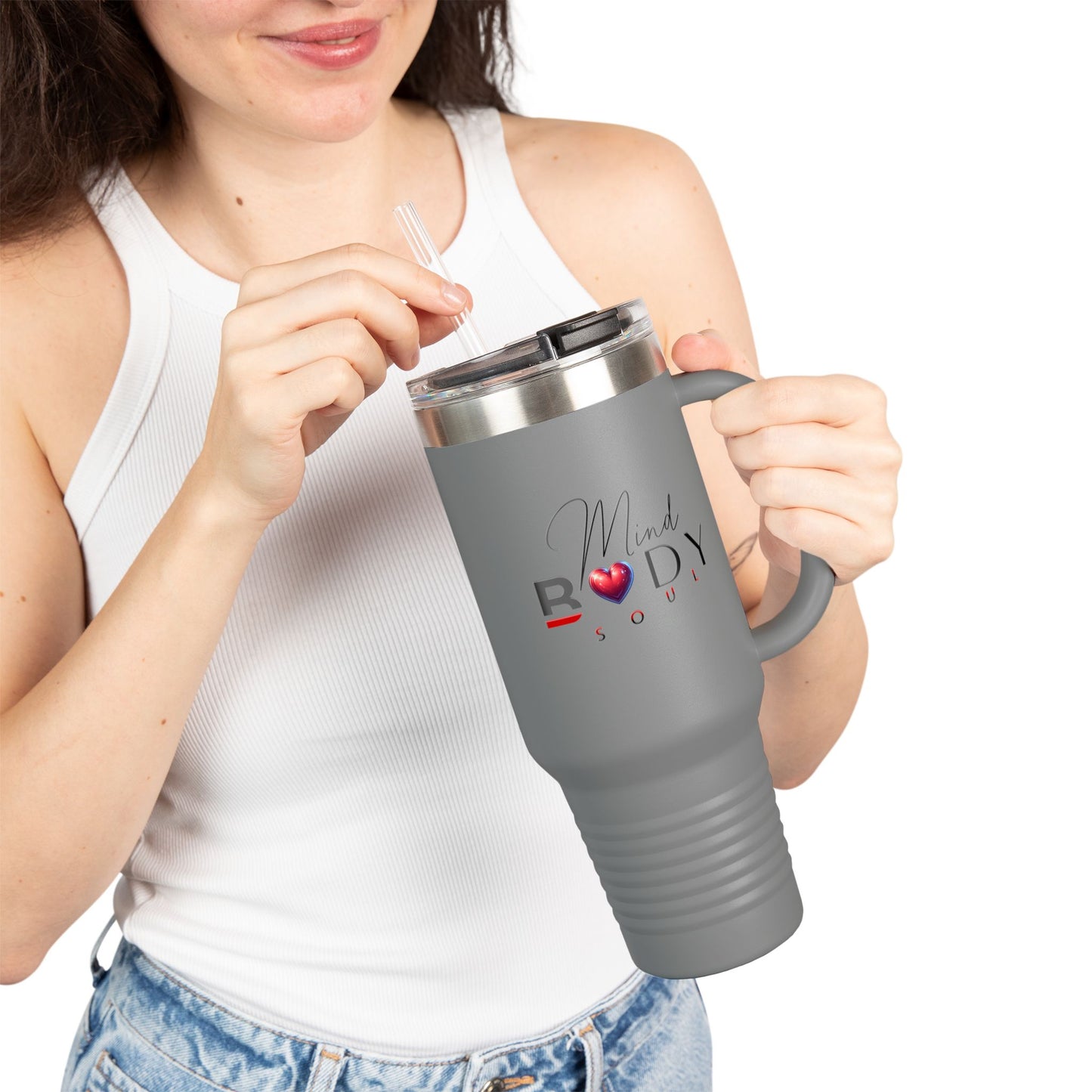Mind Body Soul Insulated Travel Mug - 40oz Motivational Drinkware for Wellness Enthusiasts