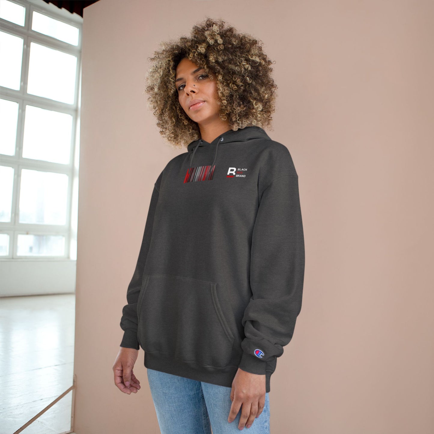Champion Hoodie with Smile Graphic, Cozy Streetwear