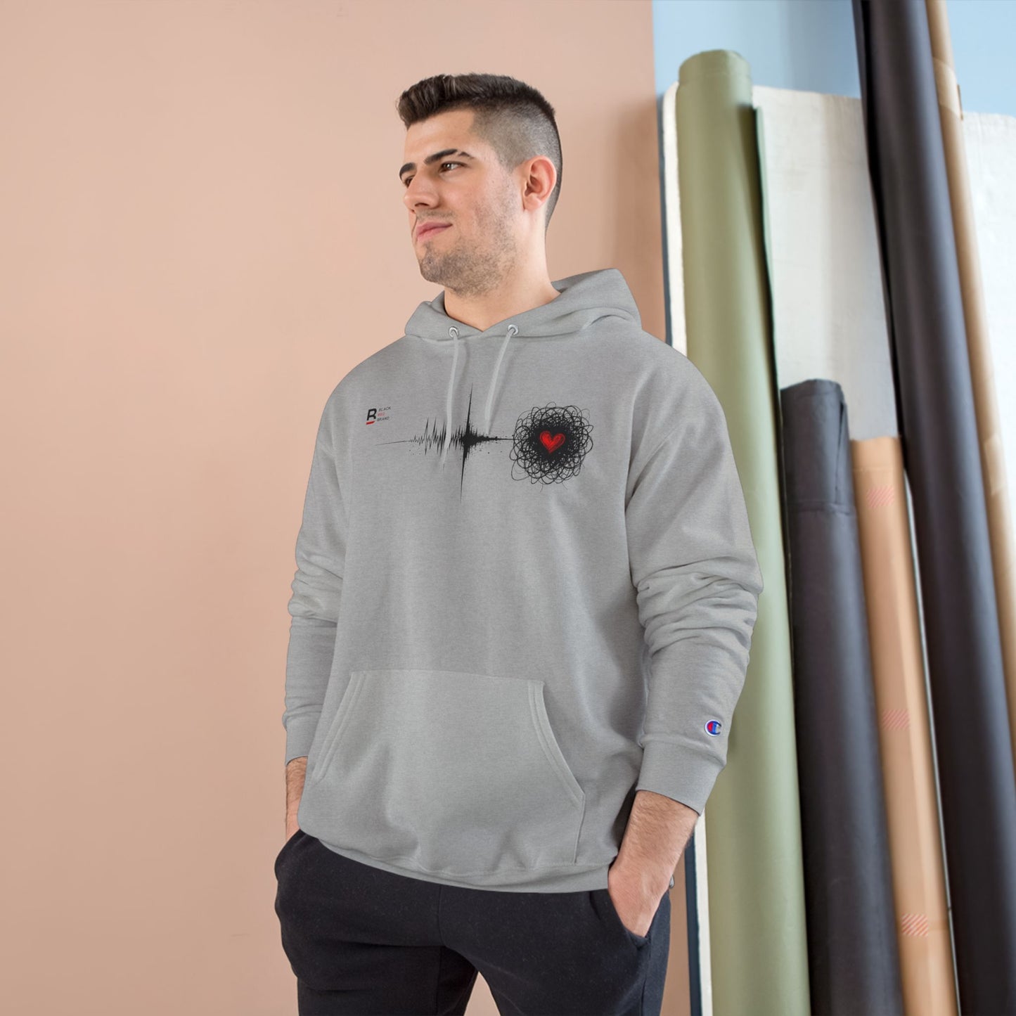 Black Red Doodle Heart | Champion Hoodie