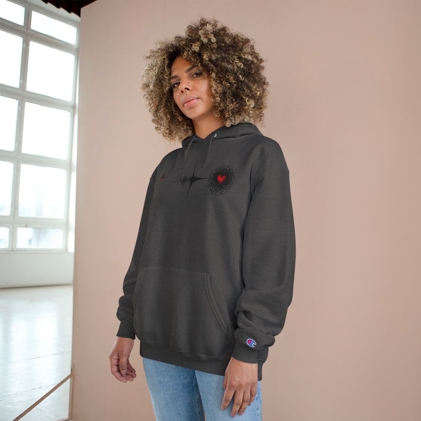 Black Red Doodle Heart | Champion Hoodie