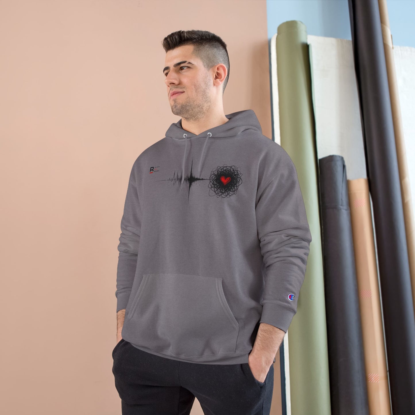 Black Red Doodle Heart | Champion Hoodie