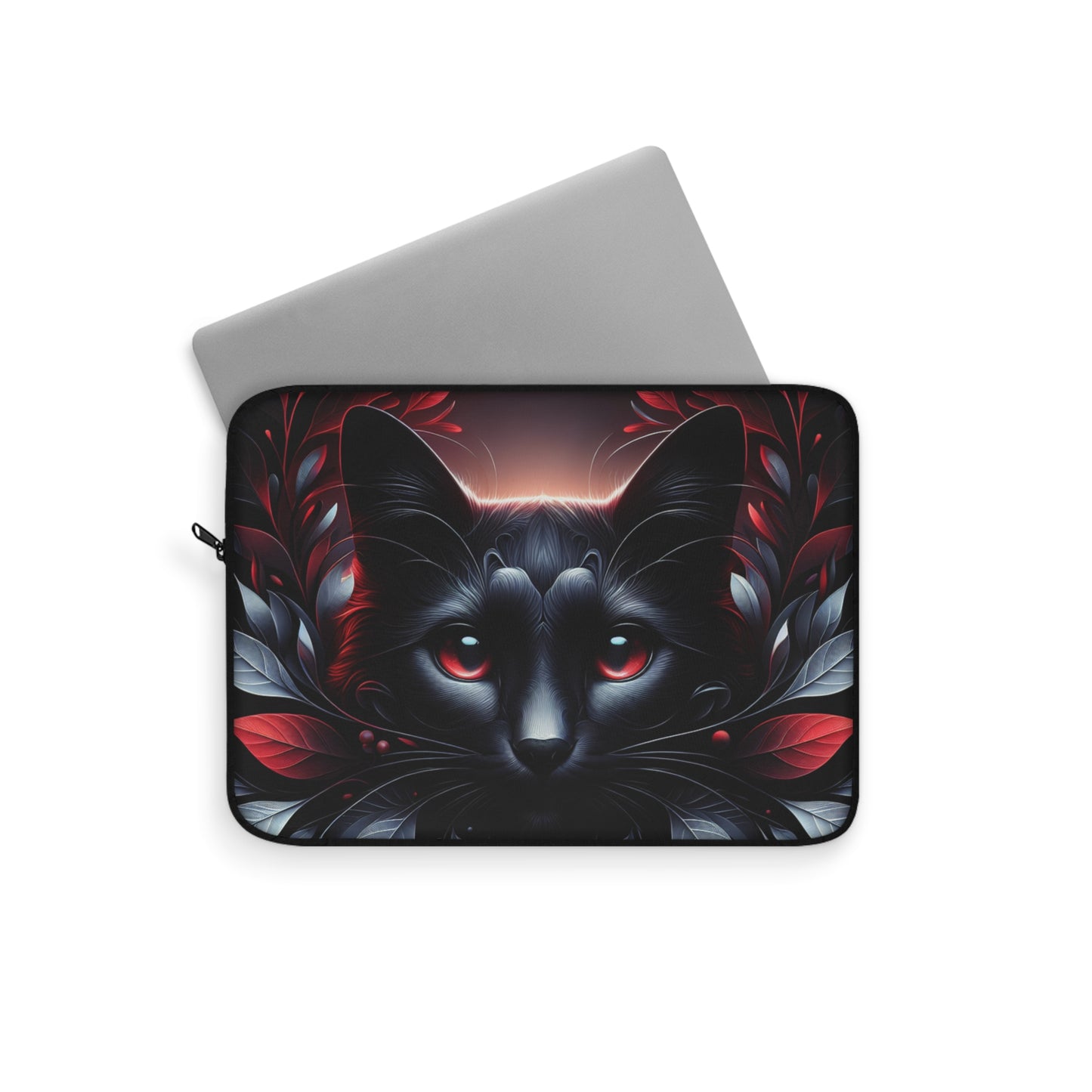 Black Cat Floral Laptop Sleeve - Stylish Protection for Tech Enthusiasts