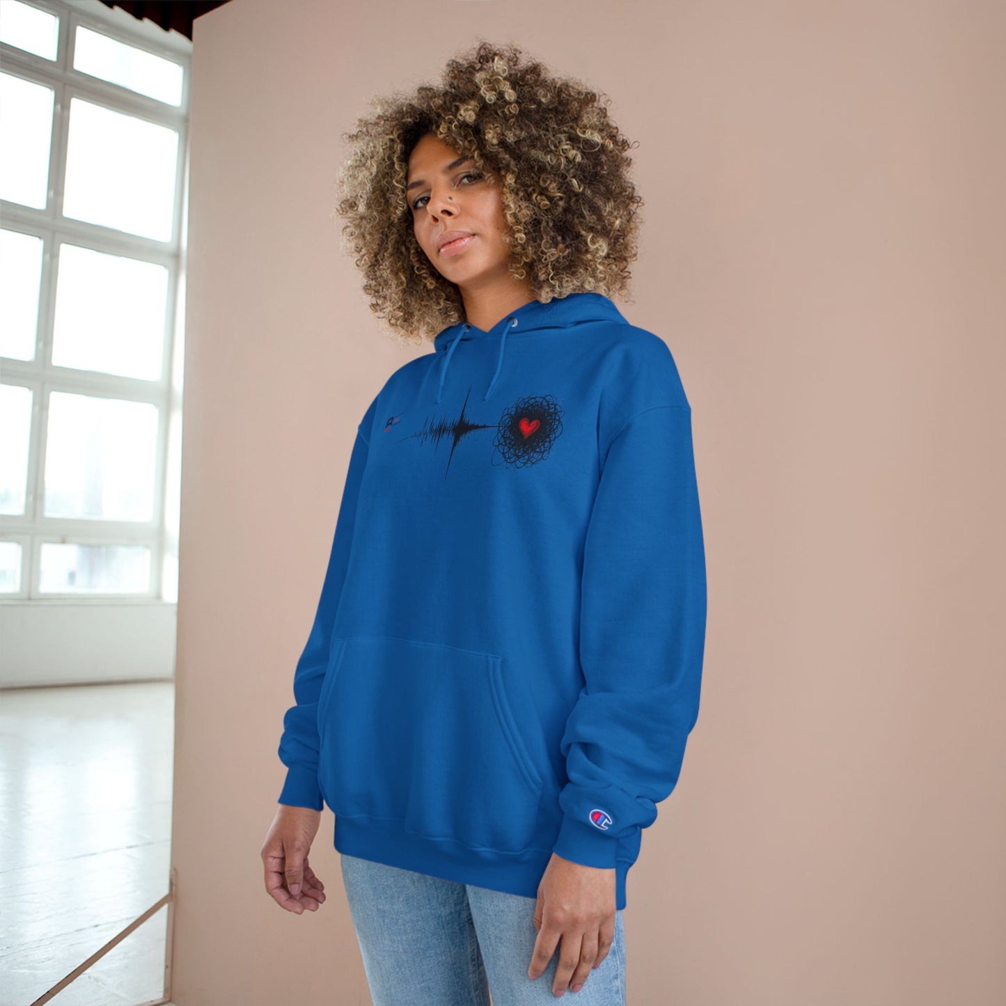 Black Red Doodle Heart | Champion Hoodie