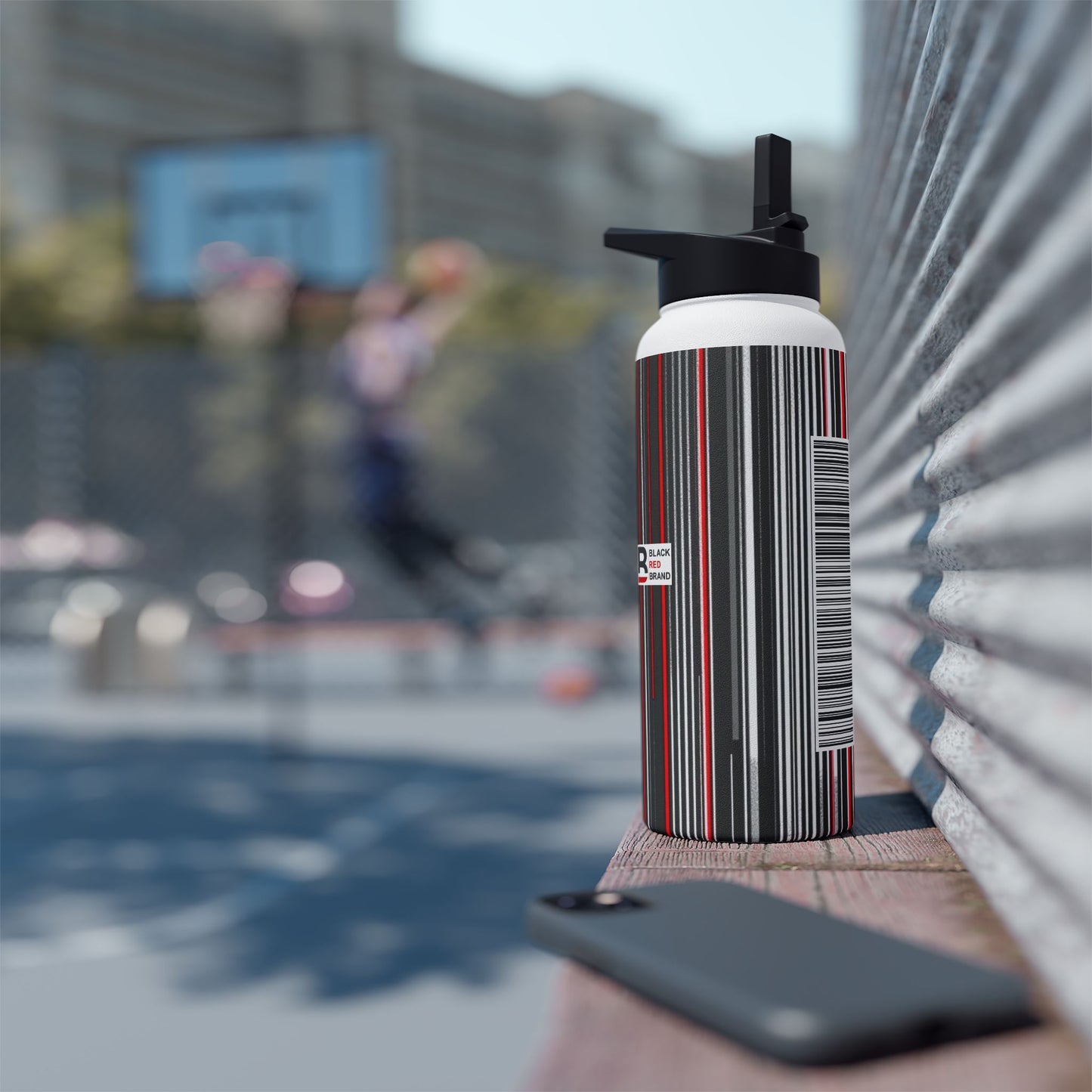 Black Red Barcode | Stylish Stainless Steel Water Bottle