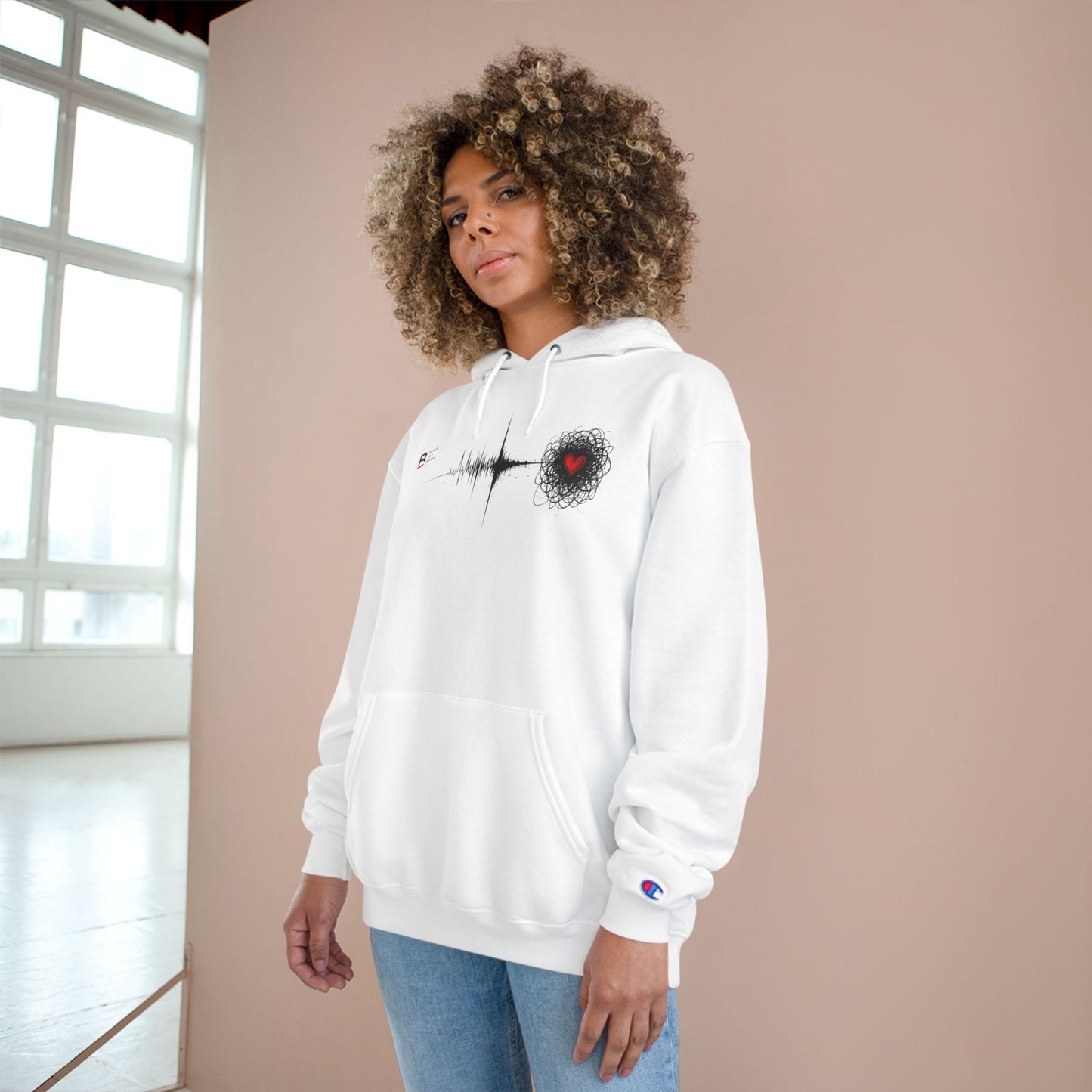 Black Red Doodle Heart | Champion Hoodie