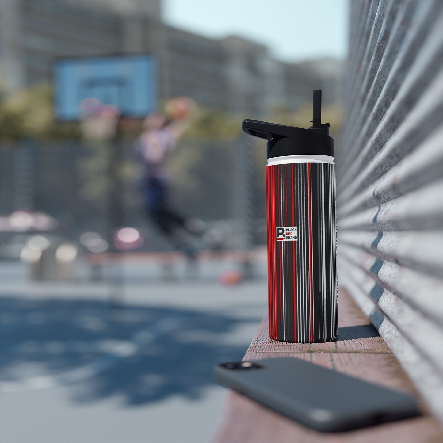 Black Red Barcode | Stylish Stainless Steel Water Bottle