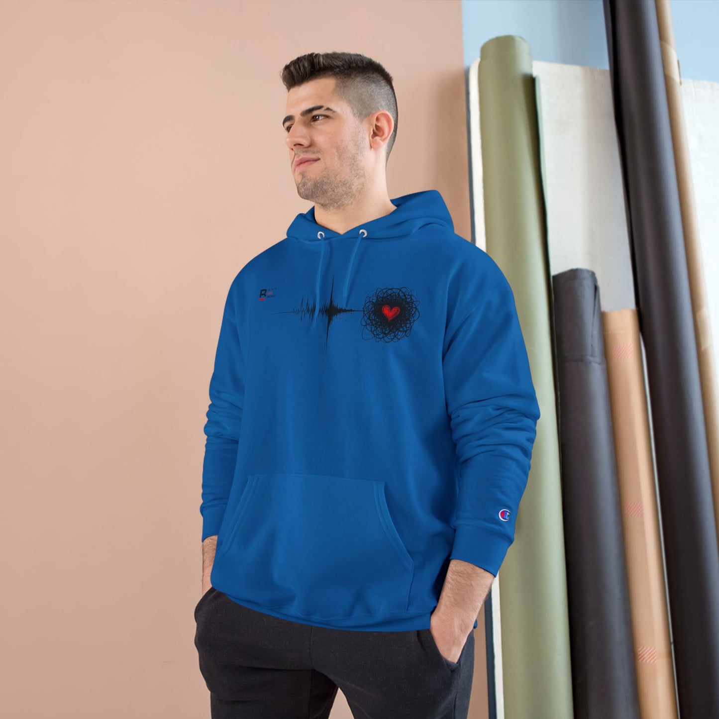 Black Red Doodle Heart | Champion Hoodie