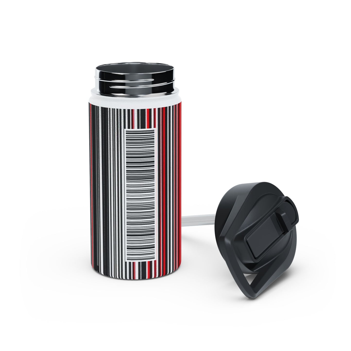 Black Red Barcode | Stylish Stainless Steel Water Bottle