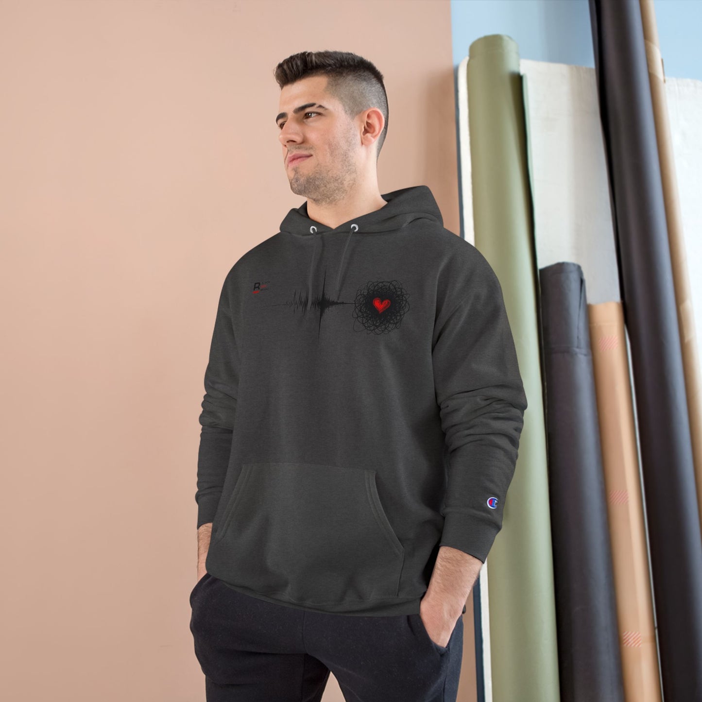 Black Red Doodle Heart | Champion Hoodie