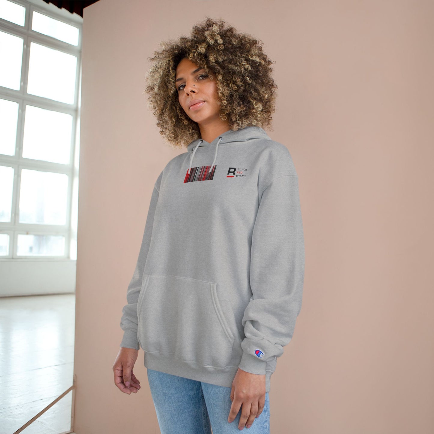 Champion Hoodie with Smile Graphic, Cozy Streetwear