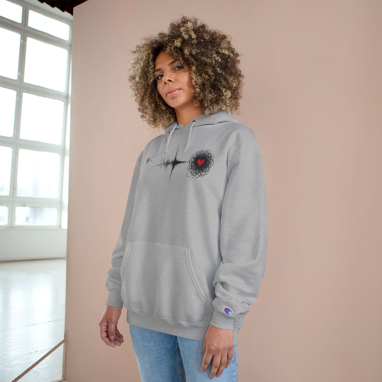 Black Red Doodle Heart | Champion Hoodie