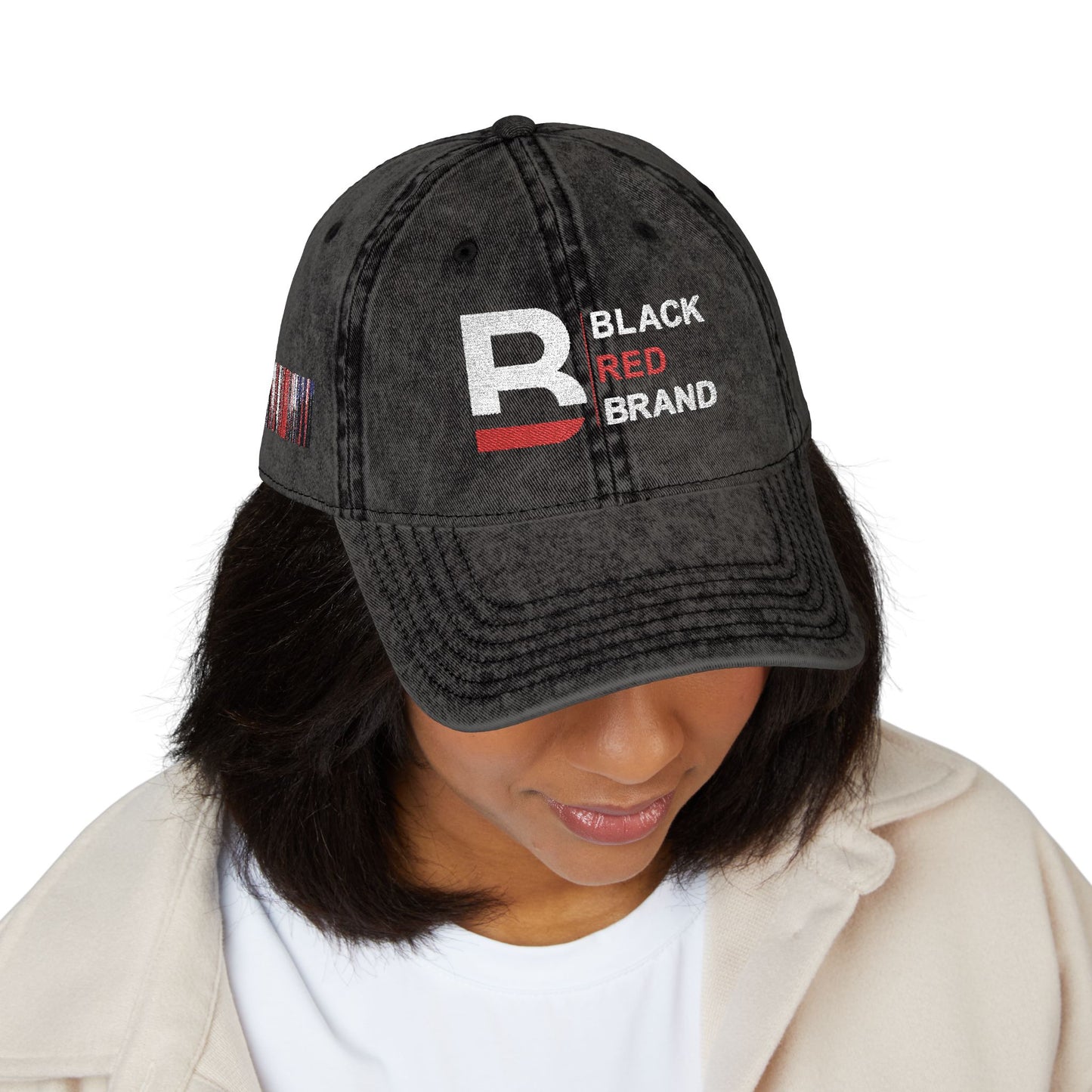 Vintage Embroidered Cap | Black Red Brand Logo