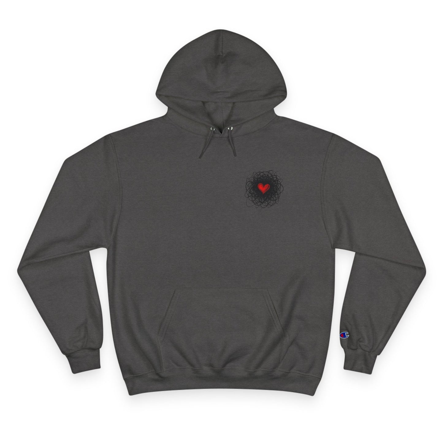 Black Red Doodle Heart | Champion Hoodie
