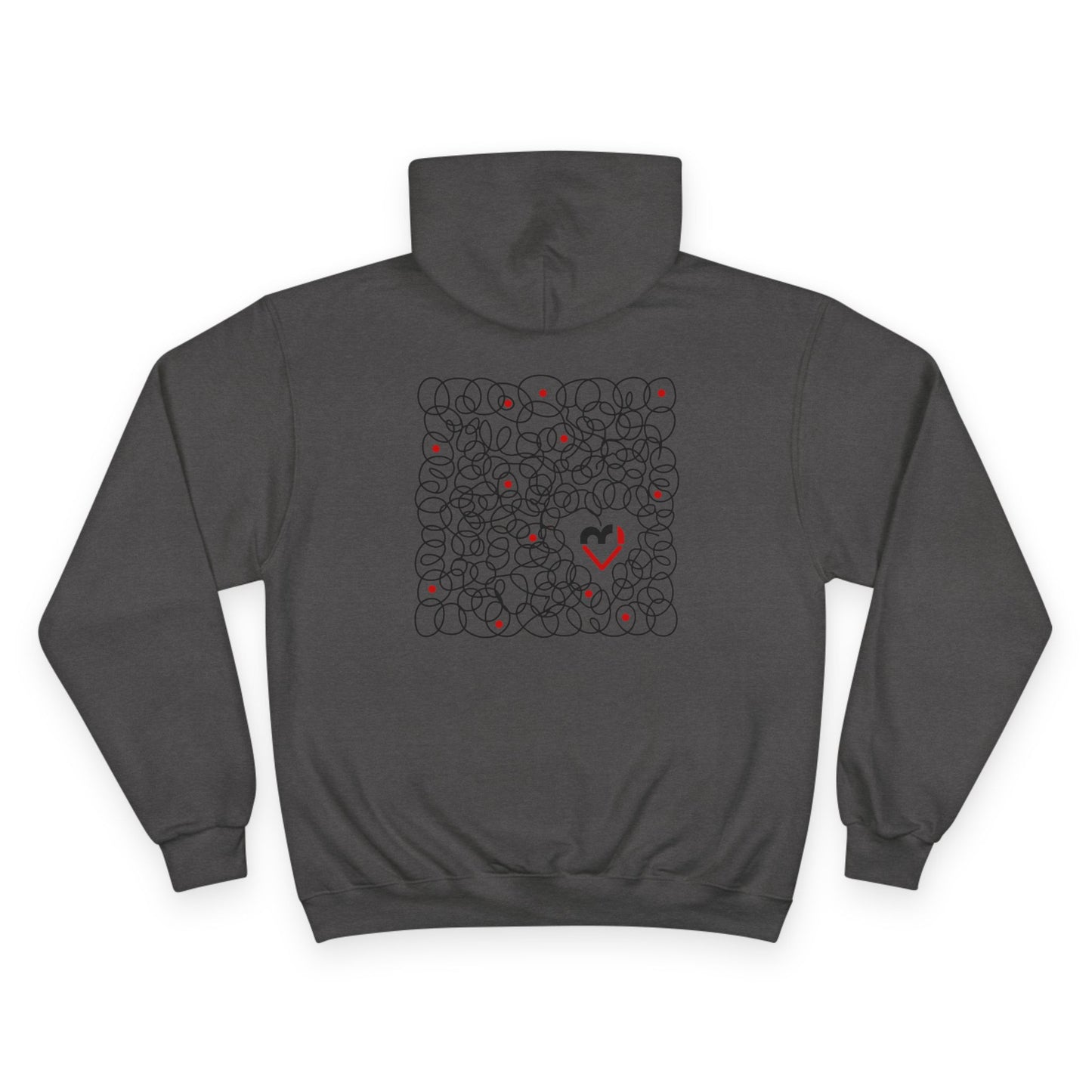 Black Red Doodle Heart | Champion Hoodie