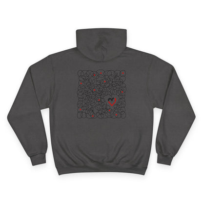 Black Red Doodle Heart | Champion Hoodie