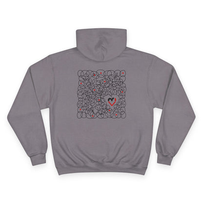 Black Red Doodle Heart | Champion Hoodie