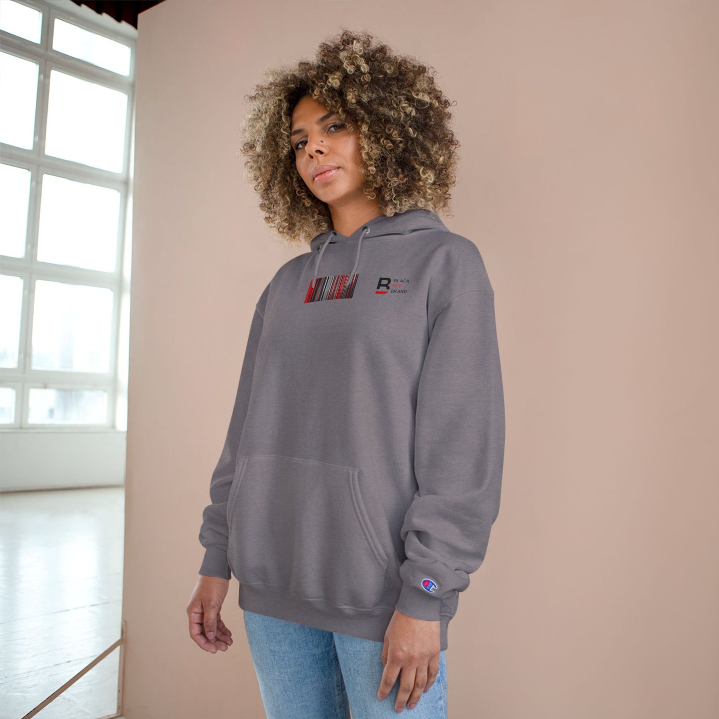 Champion Hoodie with Smile Graphic, Cozy Streetwear