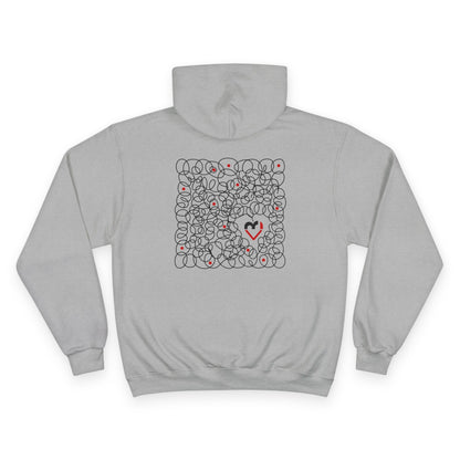 Black Red Doodle Heart | Champion Hoodie