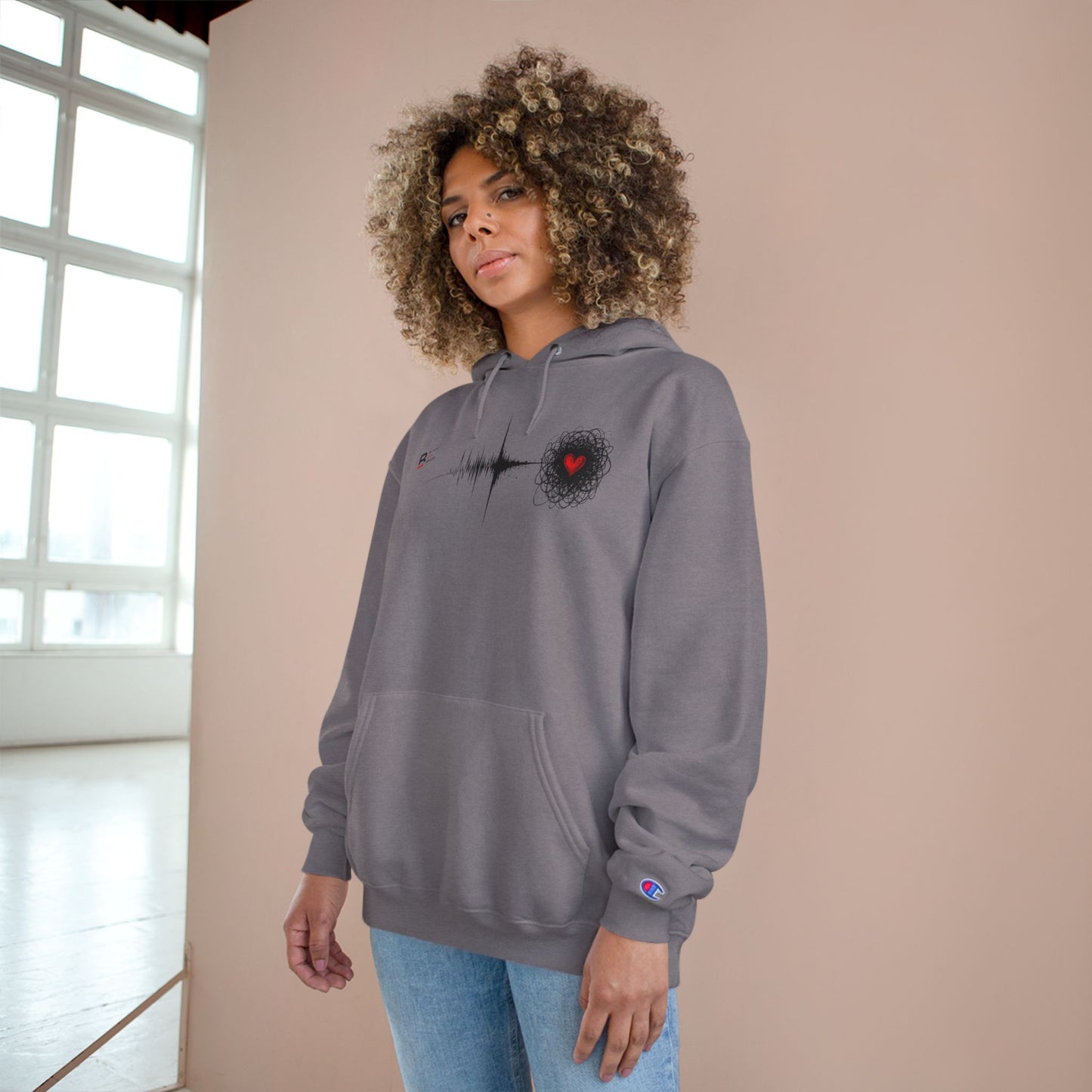 Black Red Doodle Heart | Champion Hoodie