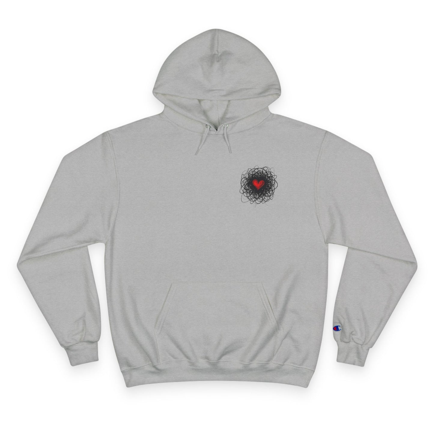 Black Red Doodle Heart | Champion Hoodie